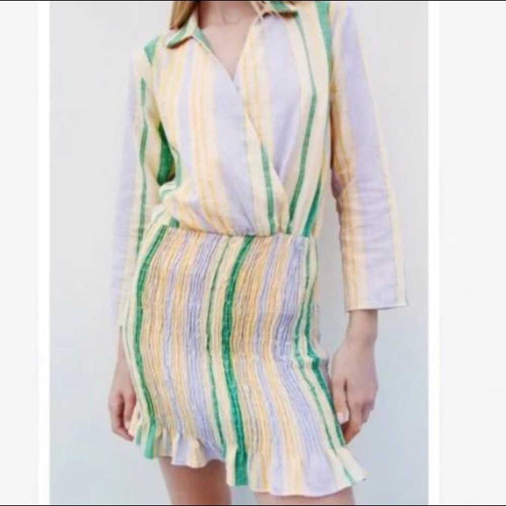Zara The Valery Dress Pastel Multicolored Striped Smocked Bottom Size L - Picture 2 of 4